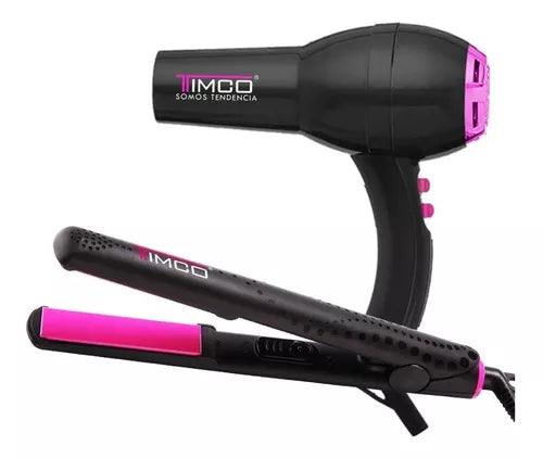Combo Casero Secadora Cerámica Plancha Iones Cerámica Timco Com-05  Color: Negro