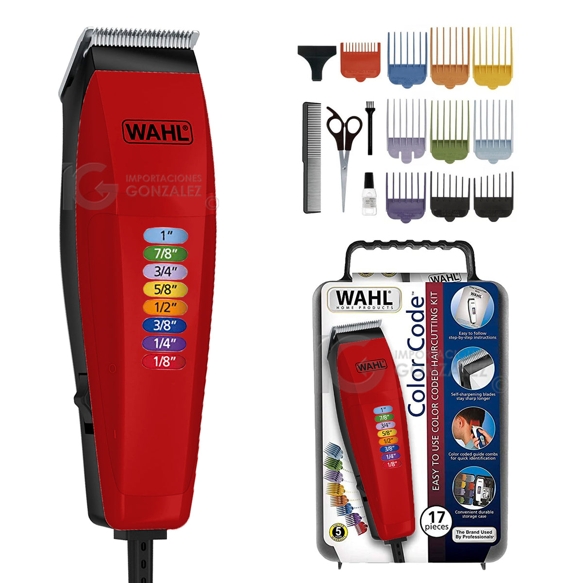 Máquina Cortapelo Wahl Color Code 17 Piezas 79424-100Mx | Color: Rojo ...